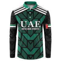 Green and black football button sweatshirt with striped collar and UAE crest front