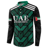 Green and black football button sweatshirt front with UAE graphic and long sleeves