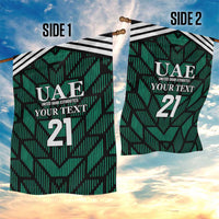 UAE garden flag with two green sides, black-and-white stripe header and number 21