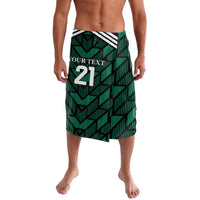 Green football lavalava-style skirt with zigzag pattern and number 21