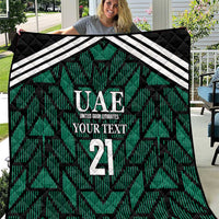 Custom UAE football quilt with green geometric pattern, white stripes, and number 21