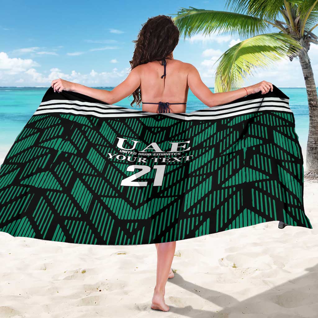 Green football sarong beach wrap, back design with UAE letters and number 21