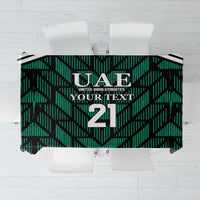 Green UAE football tablecloth with large '21' graphic at center