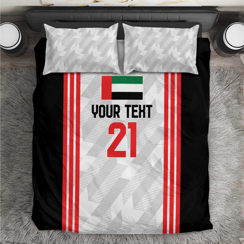 Black and white football bedding set with red stripes, green/black panel, number 21, pillows