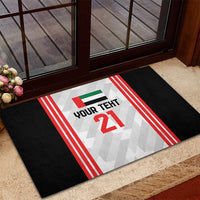 UAE-themed rubber doormat with black sides, striped frame, and “YOUR TEXT 21”