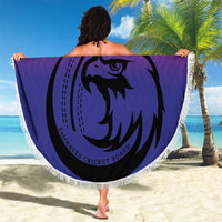 Pink round cricket beach blanket, fringed edge, large lion graphic and number 21