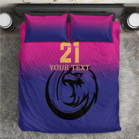 Pink and blue cricket bedding set with number 21 graphic and falcon emblem