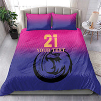 Cricket bedding set in pink and blue, featuring number 21 and falcon logo