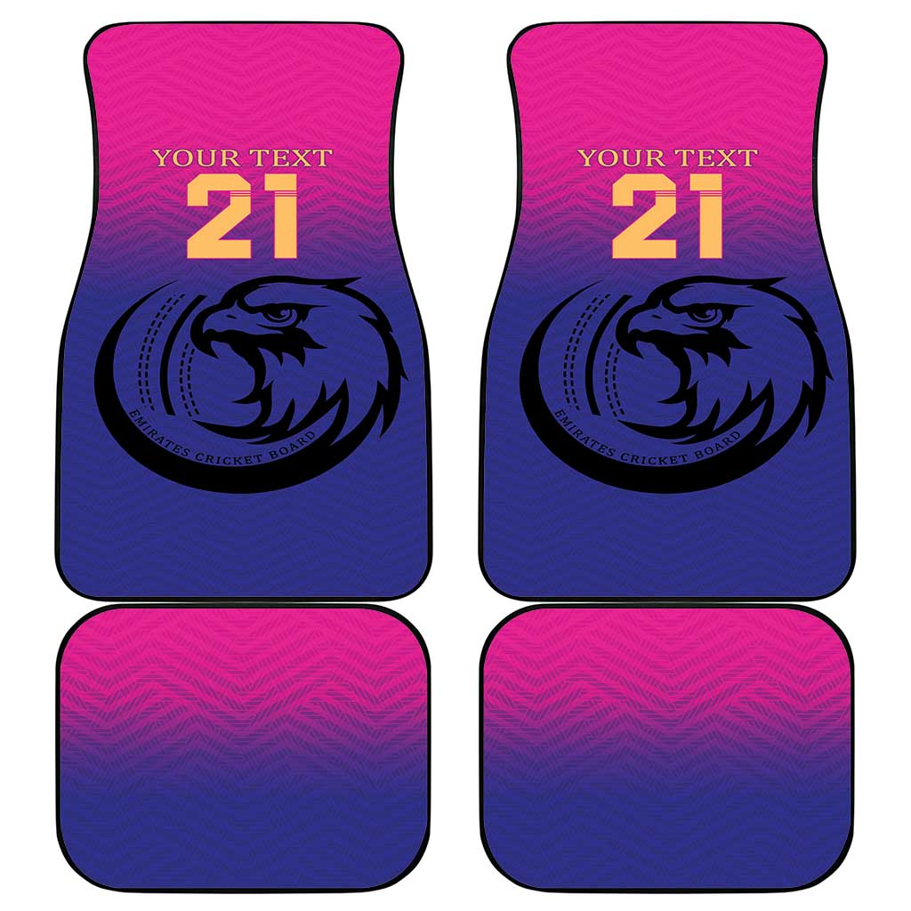 Car floor mat set with pink-to-blue gradient, falcon logo and number 21, custom text area.