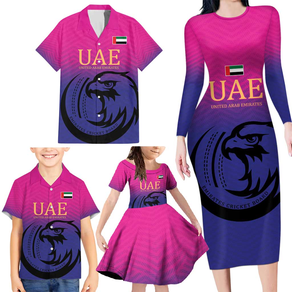 Custom UAE Cricket Family Matching Long Sleeve Bodycon Dress and Hawaiian Shirt United Arab Emirates Falcon Sporty Pattern LT9 - Wonder Print Shop