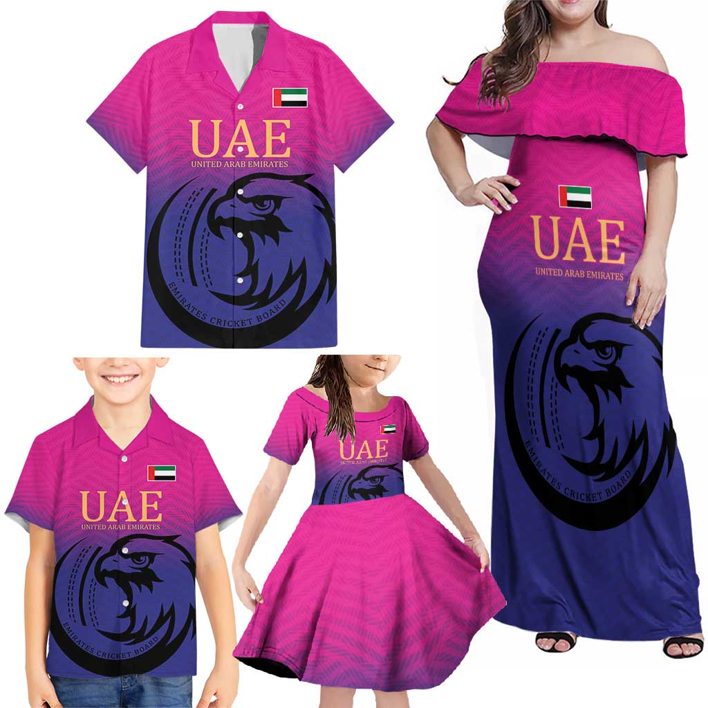 Custom UAE Cricket Family Matching Off Shoulder Maxi Dress and Hawaiian Shirt United Arab Emirates Falcon Sporty Pattern LT9 - Wonder Print Shop