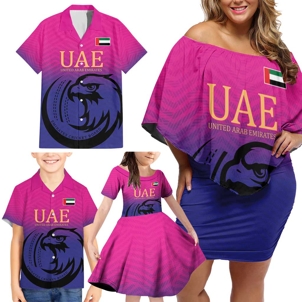 Custom UAE Cricket Family Matching Off Shoulder Short Dress and Hawaiian Shirt United Arab Emirates Falcon Sporty Pattern LT9 - Wonder Print Shop