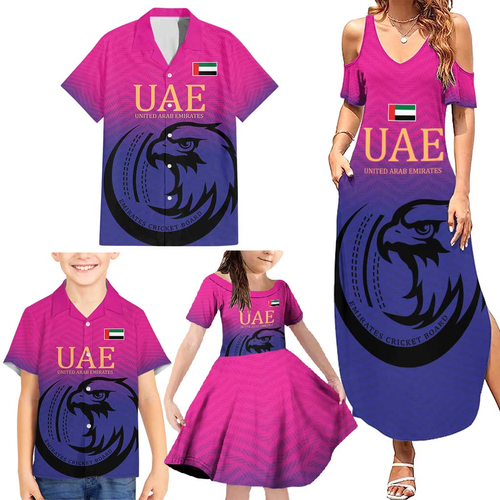 Custom UAE Cricket Family Matching Summer Maxi Dress and Hawaiian Shirt United Arab Emirates Falcon Sporty Pattern - Wonder Print Shop