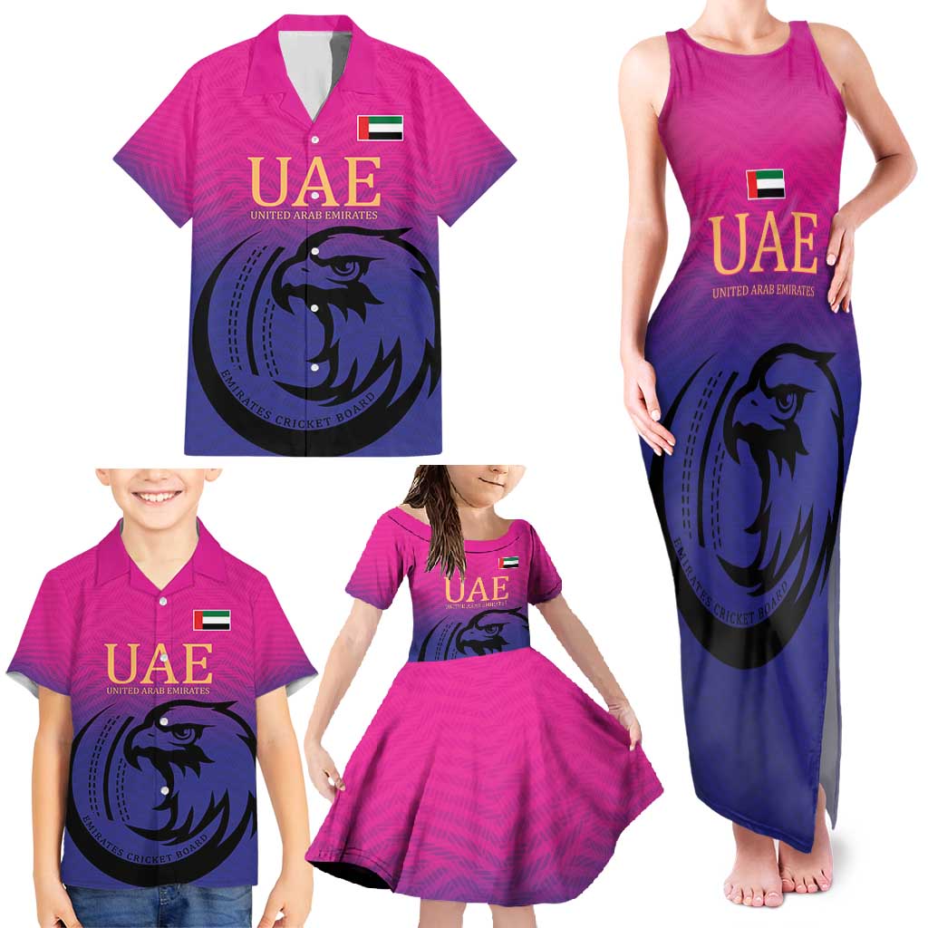 Custom UAE Cricket Family Matching Tank Maxi Dress and Hawaiian Shirt United Arab Emirates Falcon Sporty Pattern - Wonder Print Shop