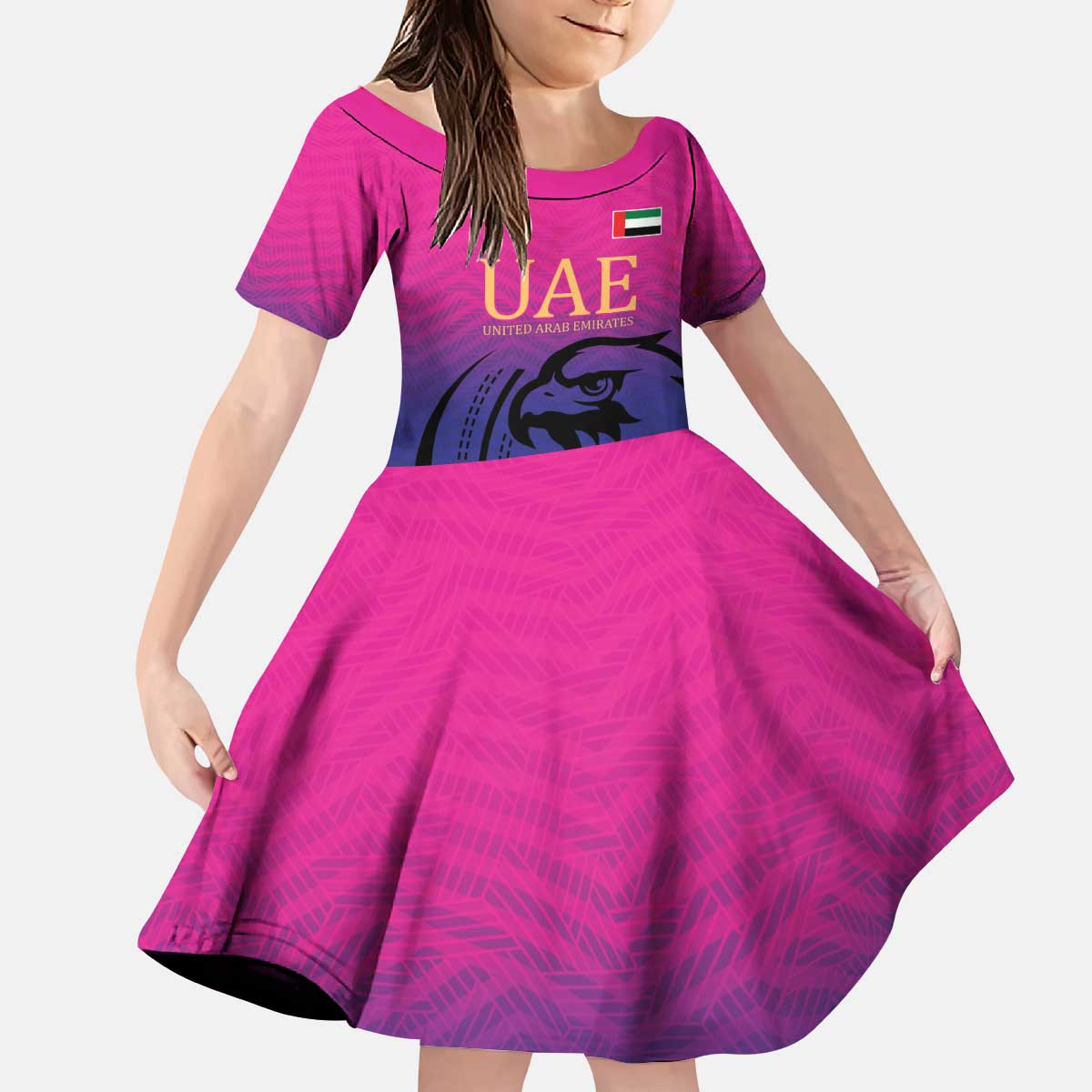 Custom UAE Cricket Kid Short Sleeve Dress United Arab Emirates Falcon Sporty Pattern - Wonder Print Shop