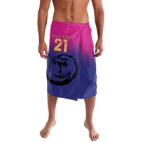 Cricket lavalava sarong, pink-to-navy gradient with falcon logo and number 21