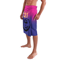 Cricket lavalava sarong front view with falcon logo and number 21 on pink panel