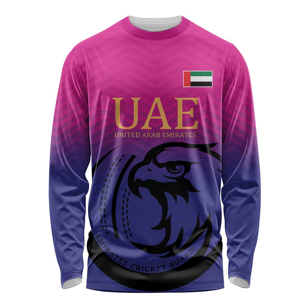 Custom UAE Cricket Long Sleeve Shirt United Arab Emirates Falcon Sporty Pattern - Wonder Print Shop