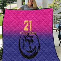 Custom cricket quilt with quilted pattern, pink-to-blue gradient, number 21 and falcon emblem