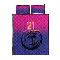 Cricket quilt bed set, pink and blue, falcon logo with gold number on front