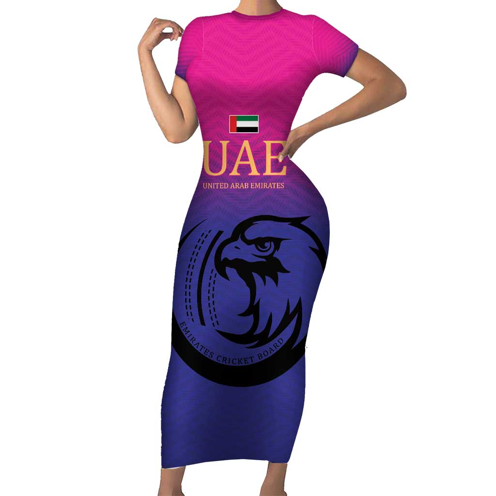 Custom UAE Cricket Short Sleeve Bodycon Dress United Arab Emirates Falcon Sporty Pattern