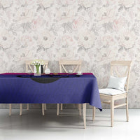 Purple cricket tablecloth with black dragon emblem printed on top surface