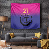 Pink and navy cricket tapestry wall hanging with falcon emblem and “21 YOUR TEXT”