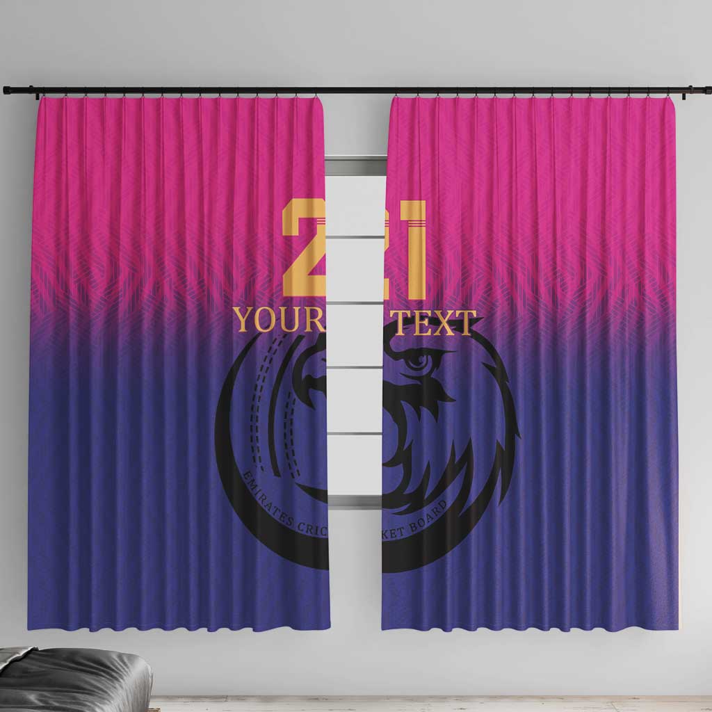 Cricket-themed window curtain pair with pink and dark blue panels and custom number design