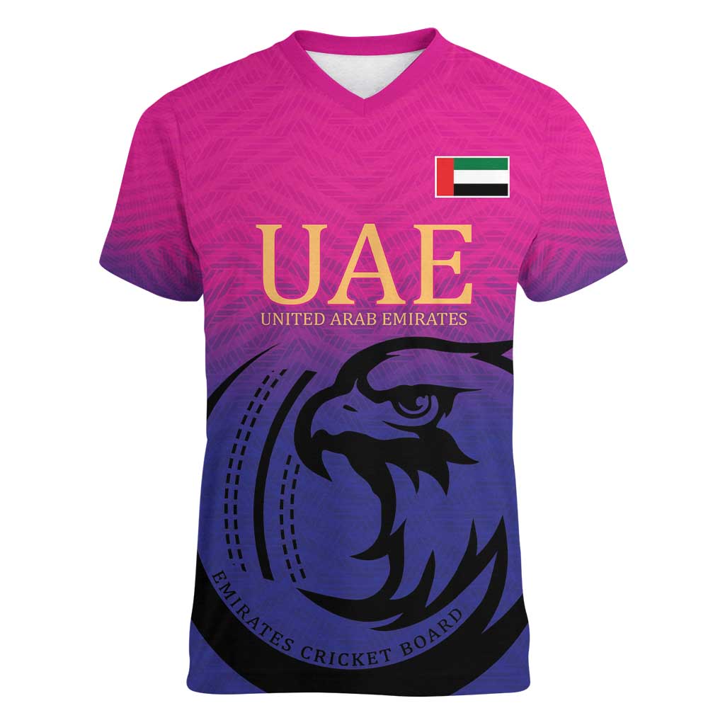 Custom UAE Cricket Women V-Neck T-Shirt United Arab Emirates Falcon Sporty Pattern