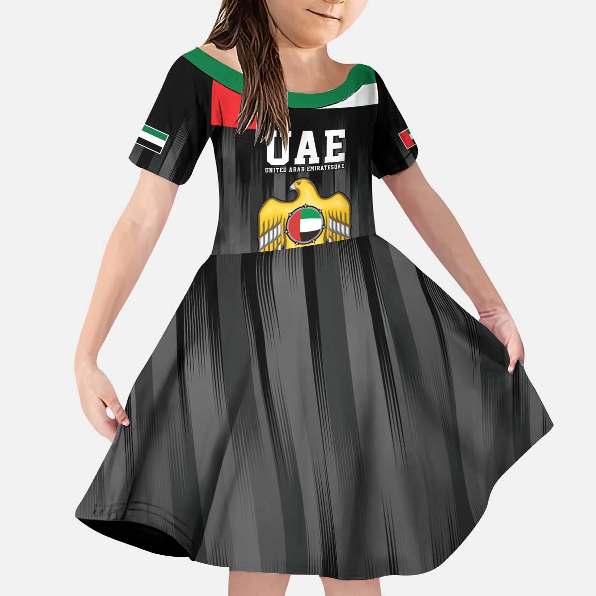 United Arab Emirates Kid Short Sleeve Dress UAE Emblem Hawk of Quraish - Wonder Print Shop