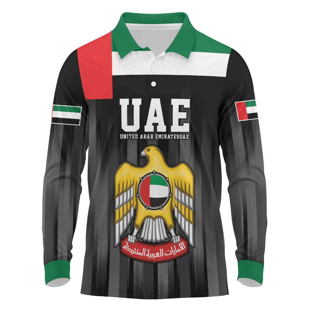 United Arab Emirates Long Sleeve Polo Shirt UAE Emblem Hawk of Quraish - Wonder Print Shop