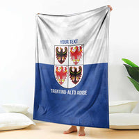Personalized blue and white blanket with crest shield and 'TRENTINO-ALTO ADIGE' text