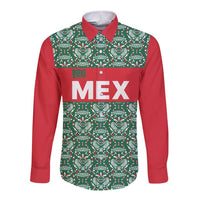 Mexico WC26 Custom Long Sleeve Button Shirt Minimalist Aztec Eagle El Tricolor