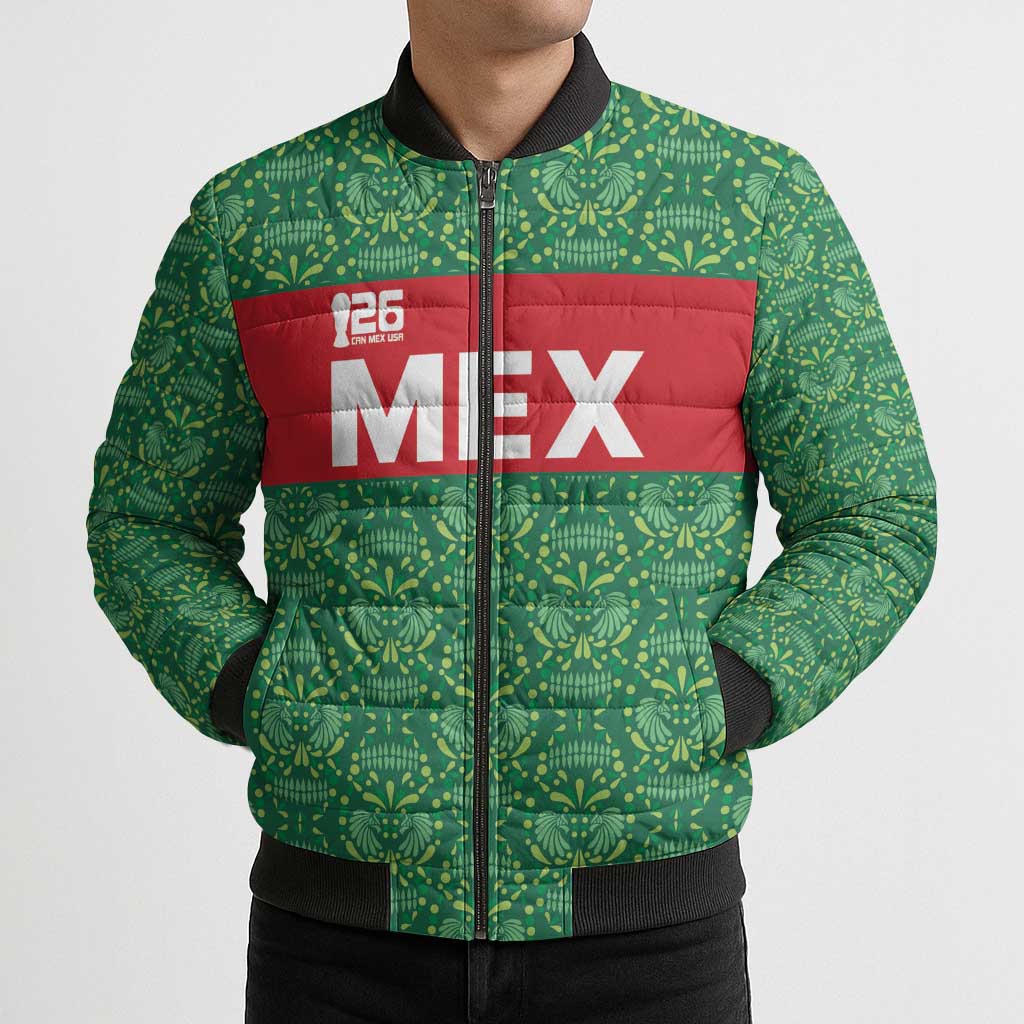 Mexico WC26 Custom Bomber Puffer Jacket Minimalist Aztec Eagle Green Color