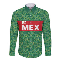 Mexico WC26 Custom Long Sleeve Button Shirt Minimalist Aztec Eagle Green Color