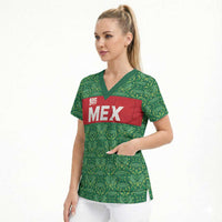 Mexico WC26 Custom Scrub Top Minimalist Aztec Eagle Green Color