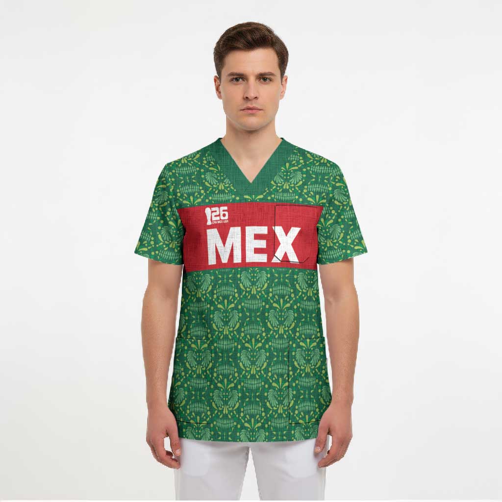 Mexico WC26 Custom Scrub Top Minimalist Aztec Eagle Green Color
