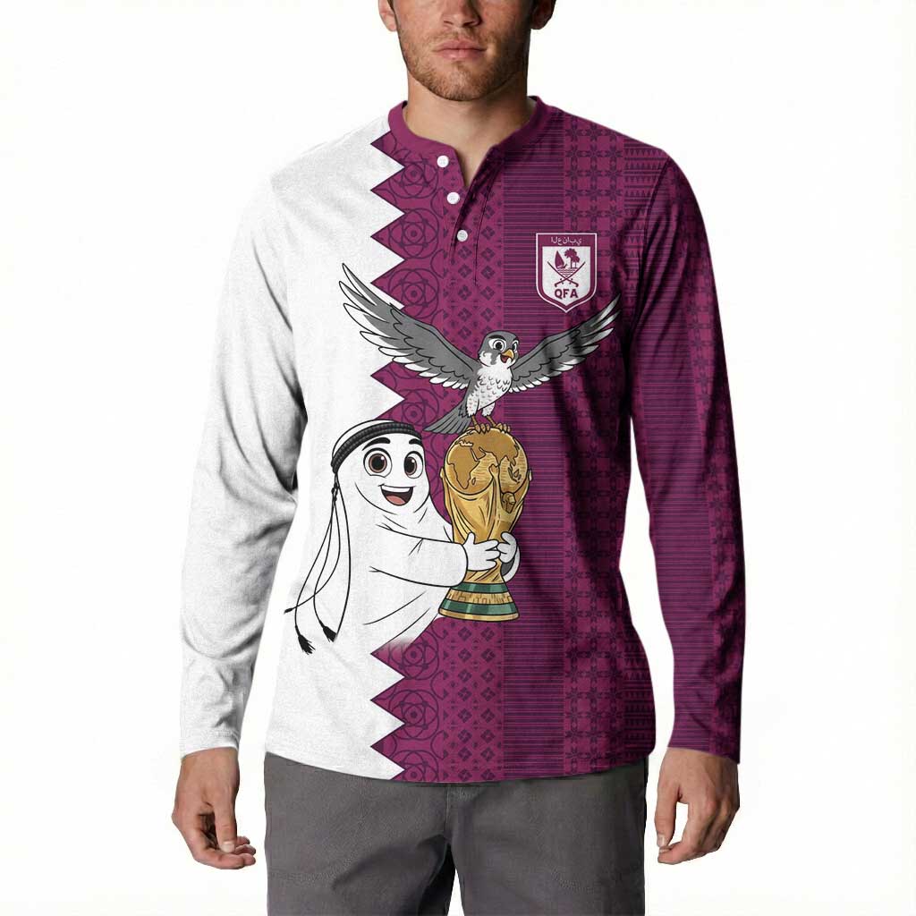 Qatar WC26 Custom Button Sweatshirt Funny La'eeb with Arabic Pattern
