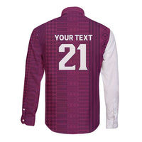 Qatar WC26 Custom Long Sleeve Button Shirt Funny La'eeb with Arabic Pattern