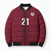 Qatar WC26 Custom Bomber Puffer Jacket Maroon One Zigzag Pattern
