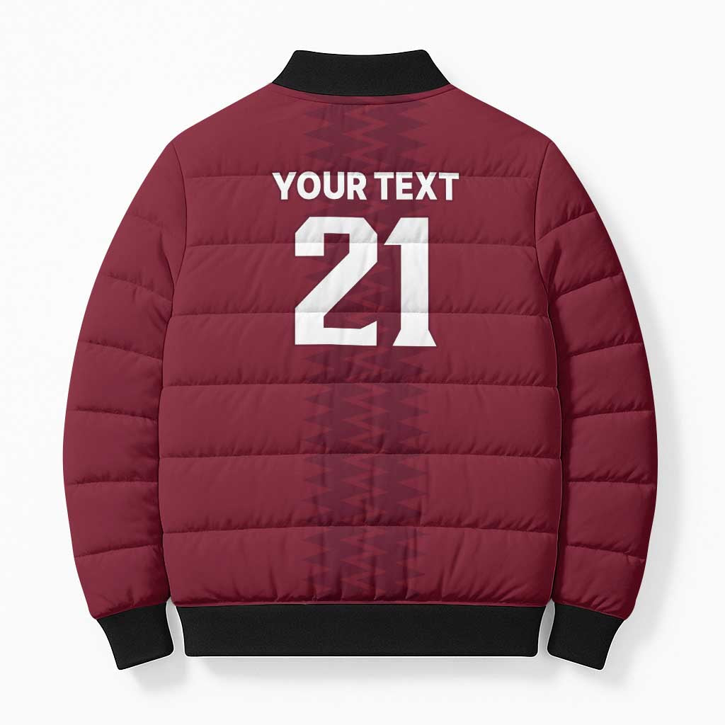 Qatar WC26 Custom Bomber Puffer Jacket Maroon One Zigzag Pattern