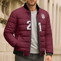 Qatar WC26 Custom Bomber Puffer Jacket Maroon One Zigzag Pattern