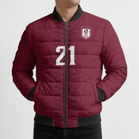 Qatar WC26 Custom Bomber Puffer Jacket Maroon One Zigzag Pattern