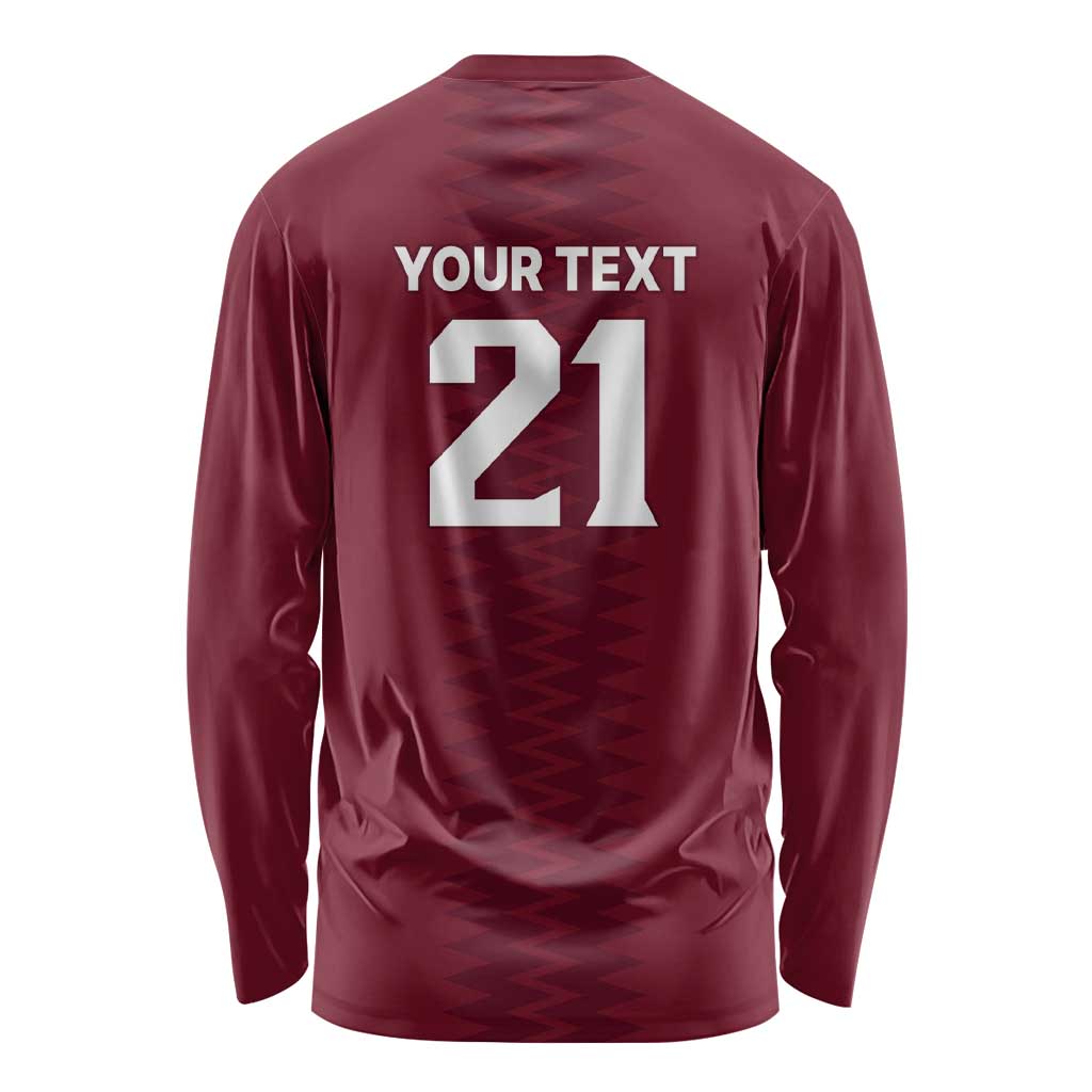 Qatar WC26 Custom Long Sleeve Shirt Maroon One Zigzag Pattern