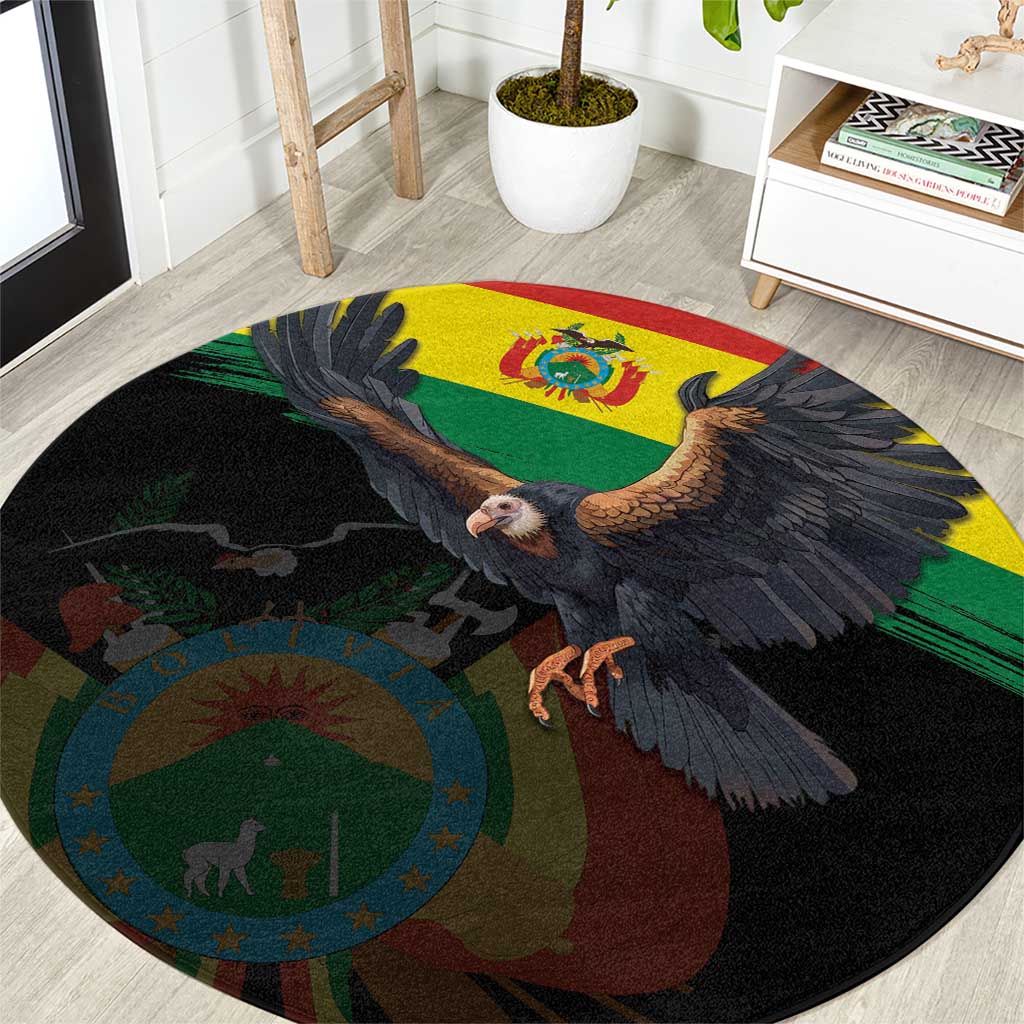 Bolivia Andean Condor Round Carpet Grunge Flag Motif