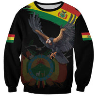 Unisex black sweatshirt with colorful flag stripes and large condor graphic on front