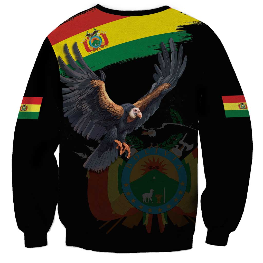 Unisex black sweatshirt with condor graphic and flag stripes on back