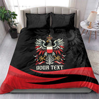 Black duvet and pillow set with Polish eagle crest, red banding, and custom text
