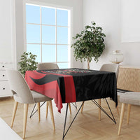 Rectangular tablecloth, black with red stripes and eagle graphic centerpiece
