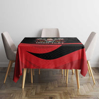 Black and red eagle graphic tablecloth, tailored for a dining table centerpiece